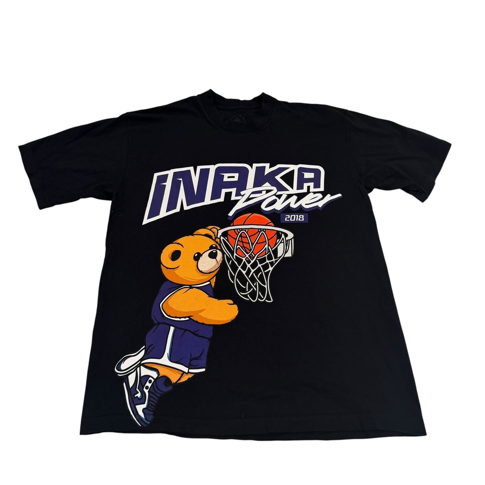 Inaka Power Mens Black Basketball Cartoon Dunk Bear Graphic T-Shirt Size Medium